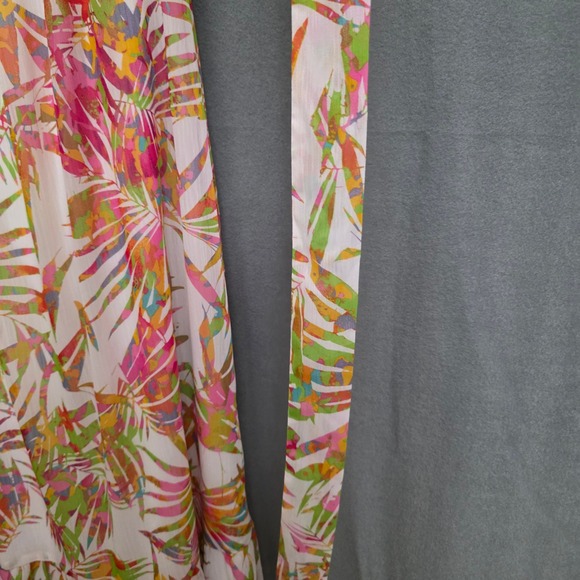 One Shoulder Maxi Dress M Tropical Summer Resortwear Belt Chiffon Wedding Guest - Picture 5 of 12